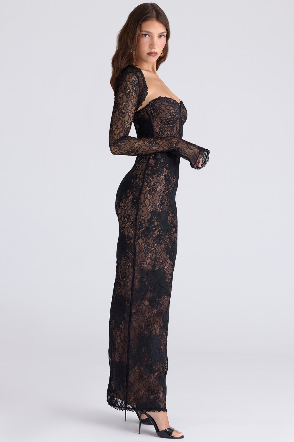 Lucienne™ | Black Lace Corset Maxi Dress