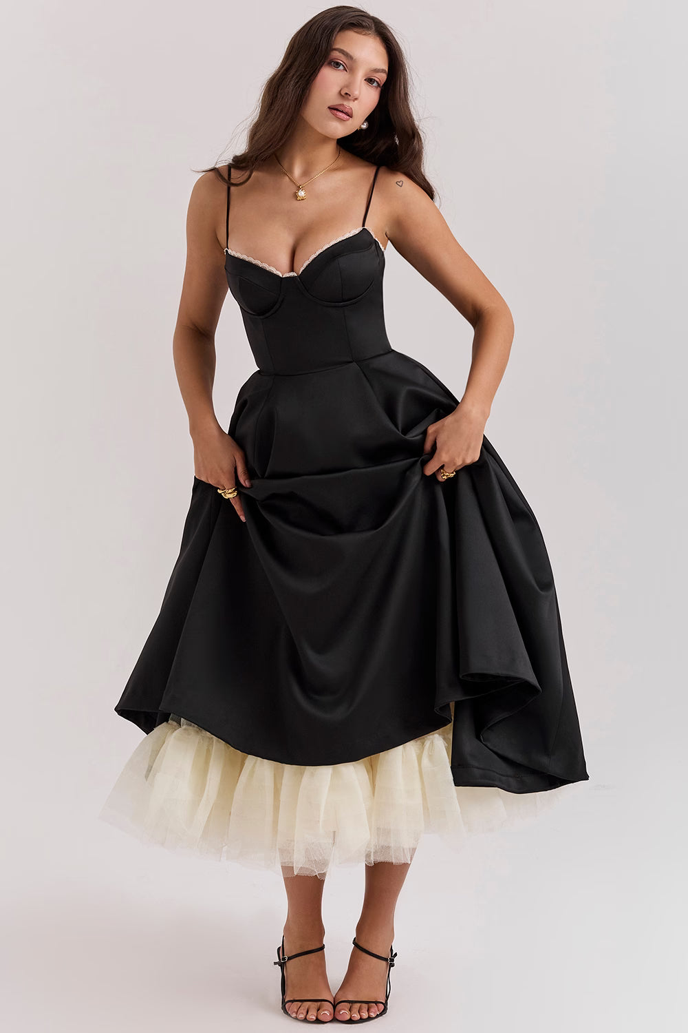 Mademoiselle™ | Black Tulle Midi Dress