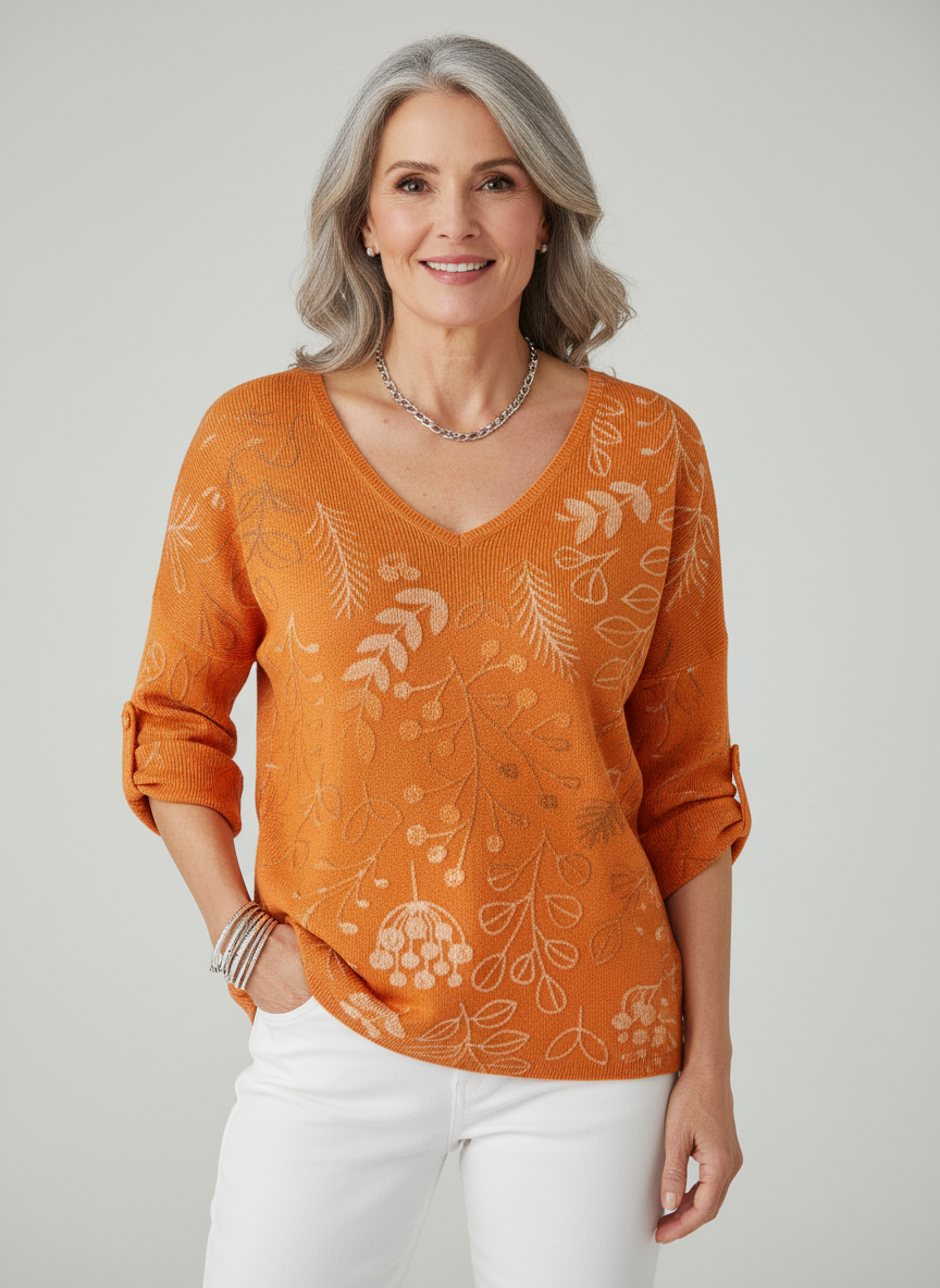 MIRELLE | Elegant Patterned V-Neck Sweater