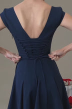 Robe mi-longue en sergé à dos en dentelle Raisa™| marine