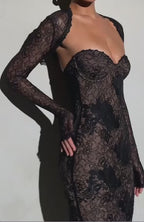 Lucienne™ | Black Lace Corset Maxi Dress