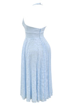 Arietta™ | Blue Jacquard Halter Midi Dress