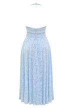 Arietta™ | Blue Jacquard Halter Midi Dress