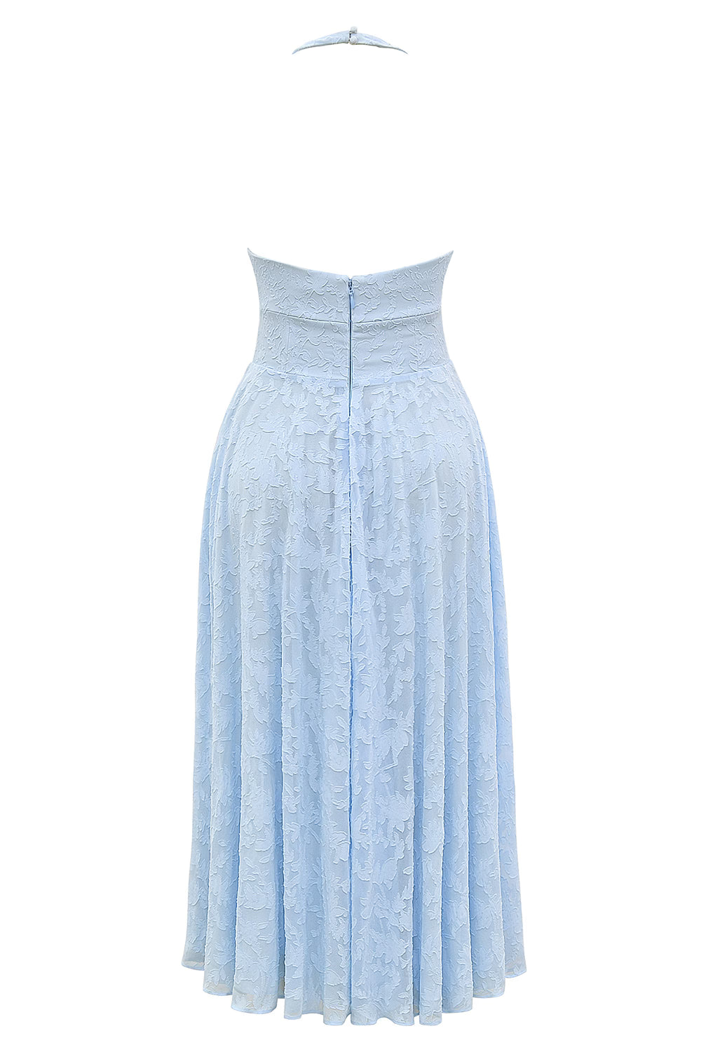 Arietta™ | Blue Jacquard Halter Midi Dress