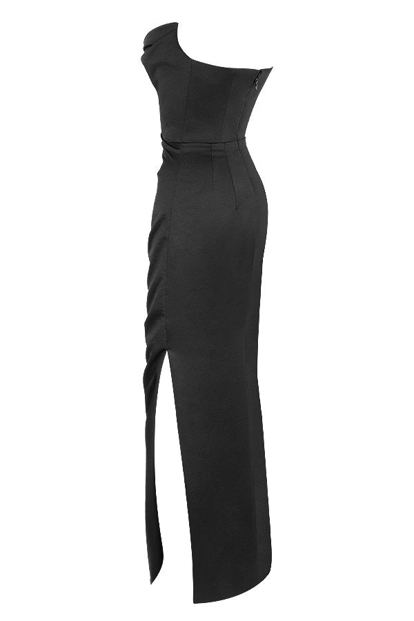 Adrienne™ | Black Satin Corset Maxi Dress