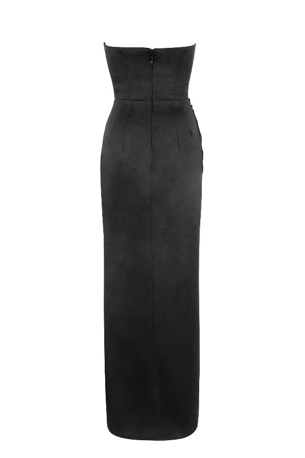 Adrienne™ | Black Satin Corset Maxi Dress