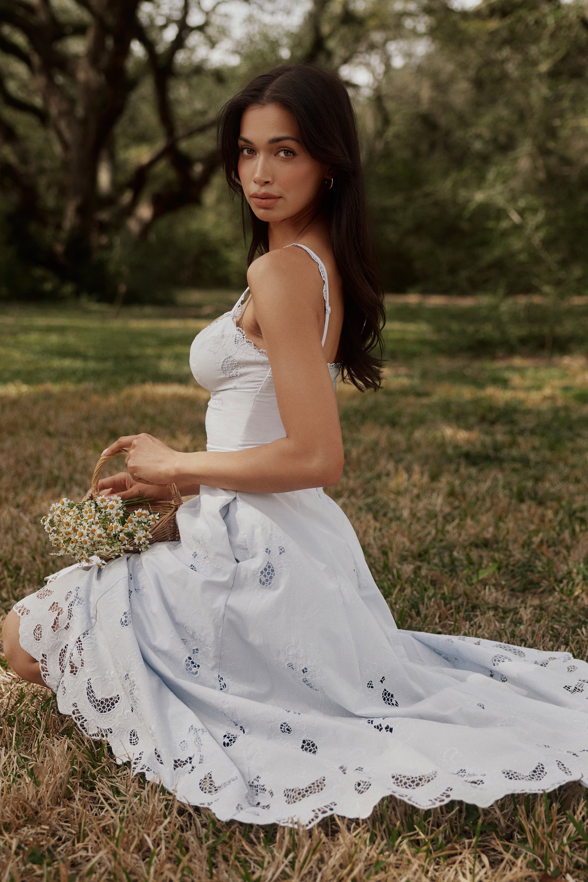 Tatiana™ | Blue Broderie Anglaise Midi Sundress