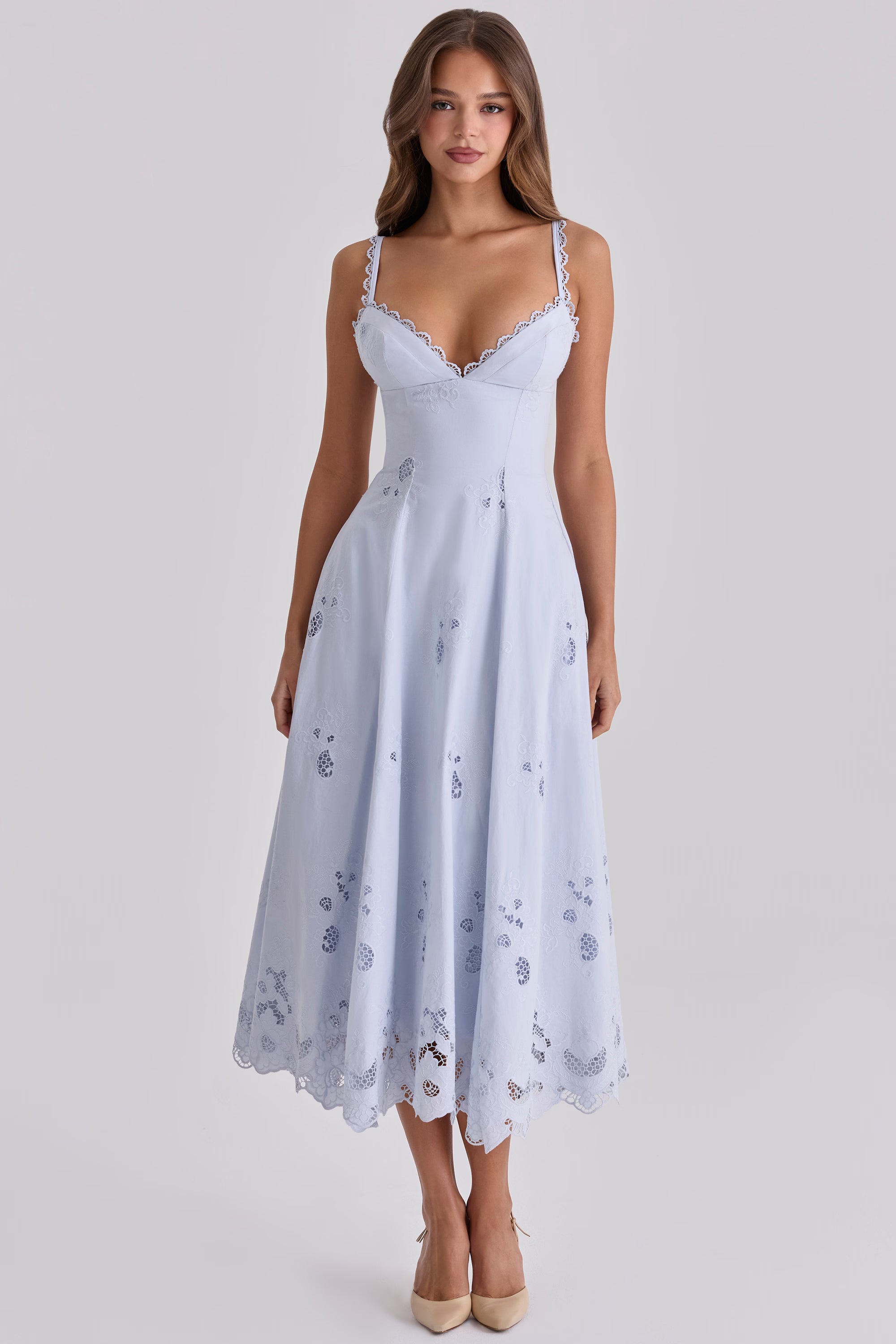 Tatiana™ | Blue Broderie Anglaise Midi Sundress