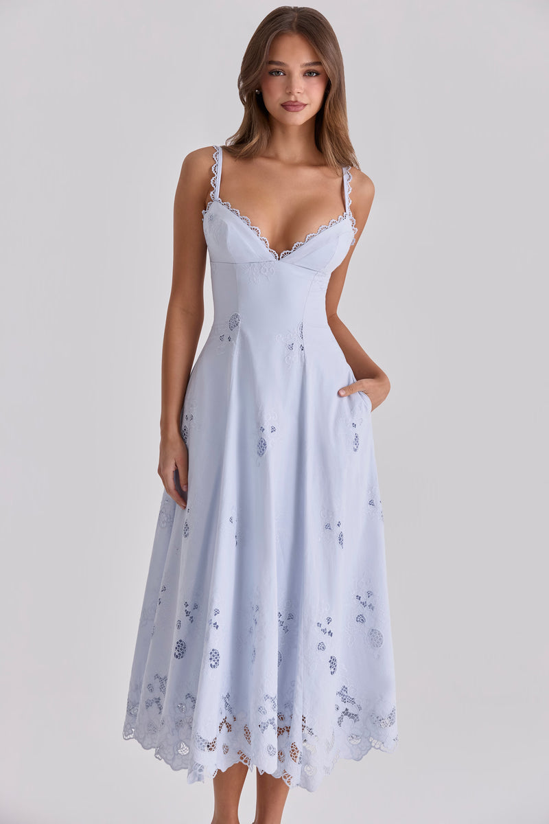 Tatiana™ | Blue Broderie Anglaise Midi Sundress