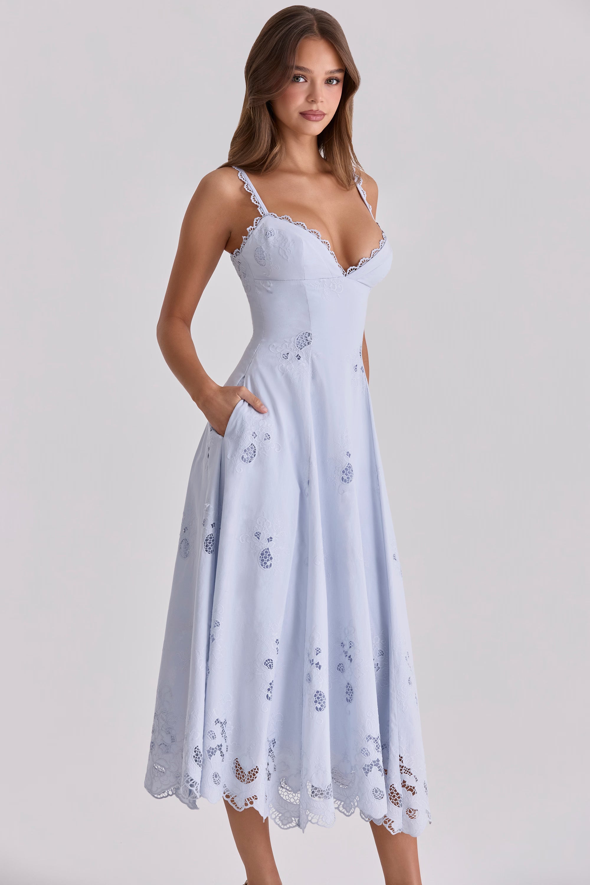 Tatiana™ | Blue Broderie Anglaise Midi Sundress